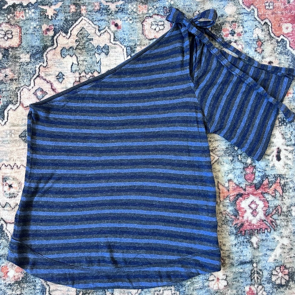 Lucky Brand Navy and Gray Striped Top